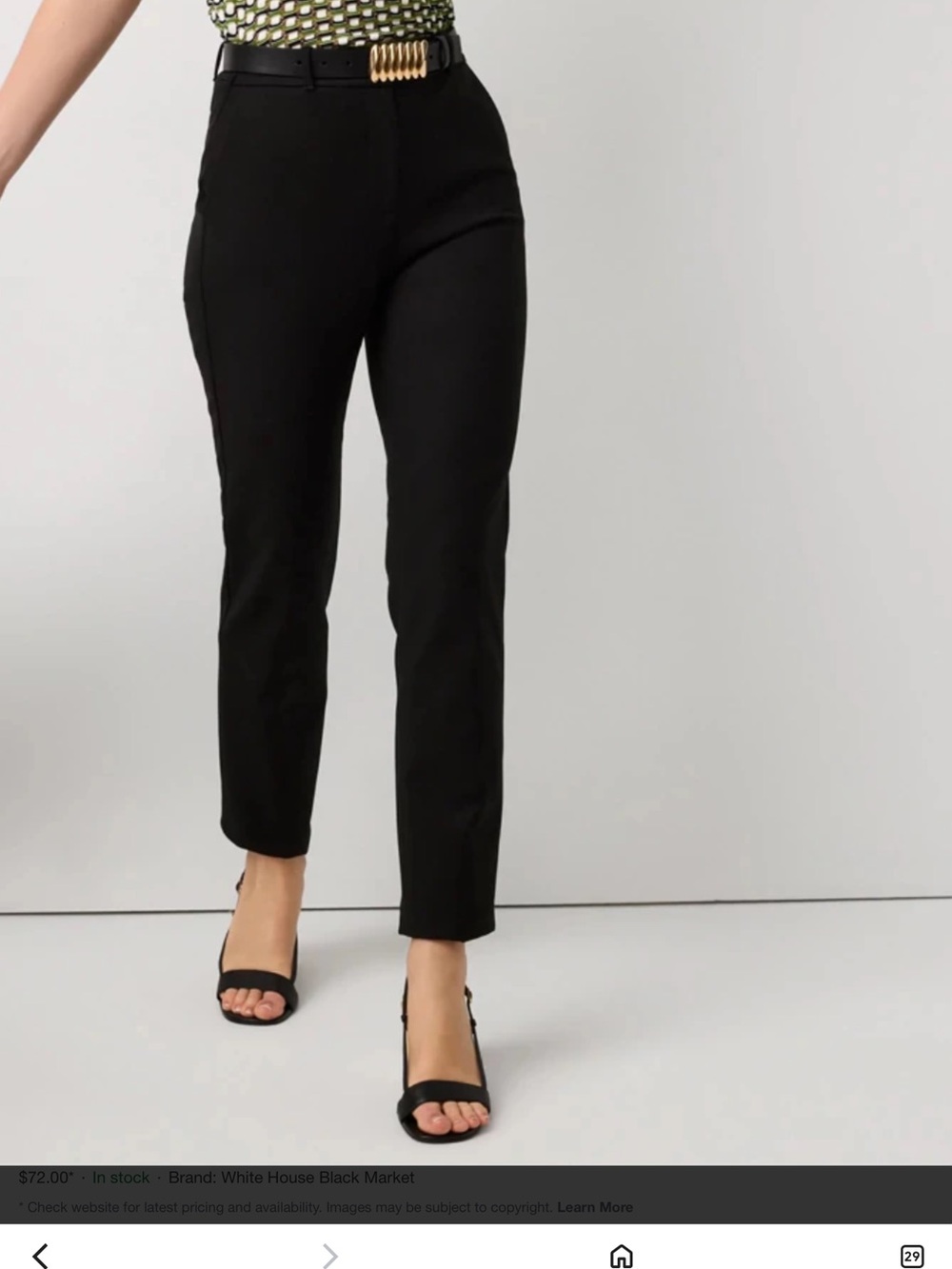 White House Black Market Black Tapered Ankle Dress Pants NWT 8L Lycra stretchy